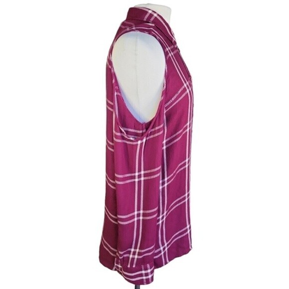 EXPRESS Burgundy Plaid Cold Shoulder Flannel Shirt Women's Size SP - Picture 3 of 10